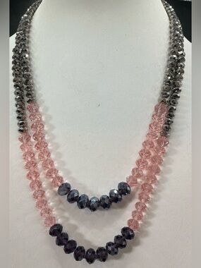 ALI KHAN NEW YORK PINK AND GREY GLADD BEAD CHUNKY MULTI LAYERED NECKLACE